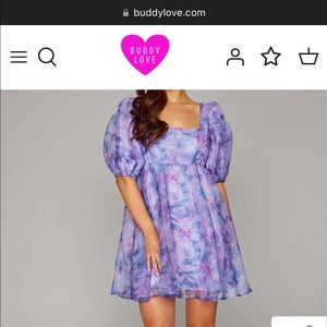 BuddyLove Lyla Puff Sleeve Baby Doll Dress - Ripple - M / Purple / Abstract